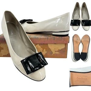 Voltan Patent Leather Bow Flats Black White Sz. 10.5/41